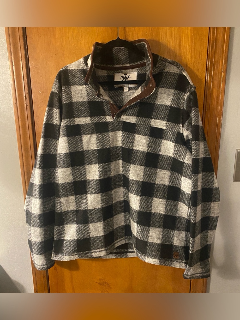John Wayne Fleece Black & White Buffalo Plaid Pullover